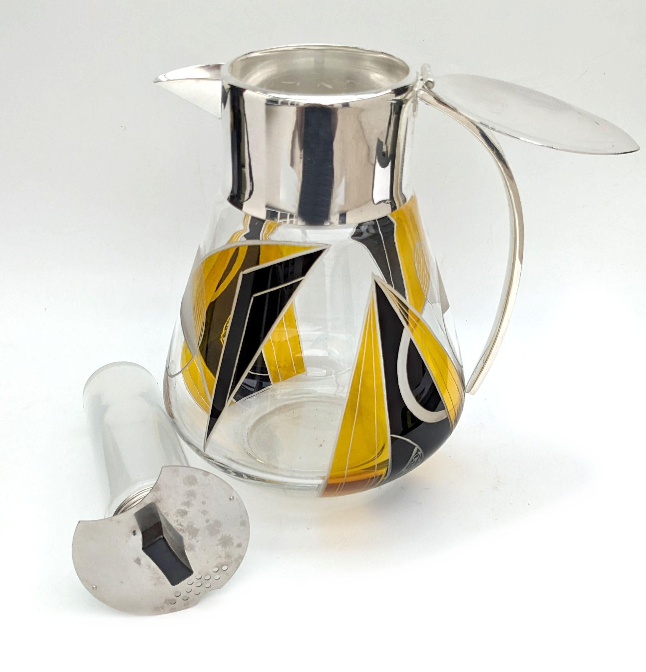 Art Deco Cut Glass Silver Plated Drinks Pitcher, Karl Palda, c1930 For Sale 2
