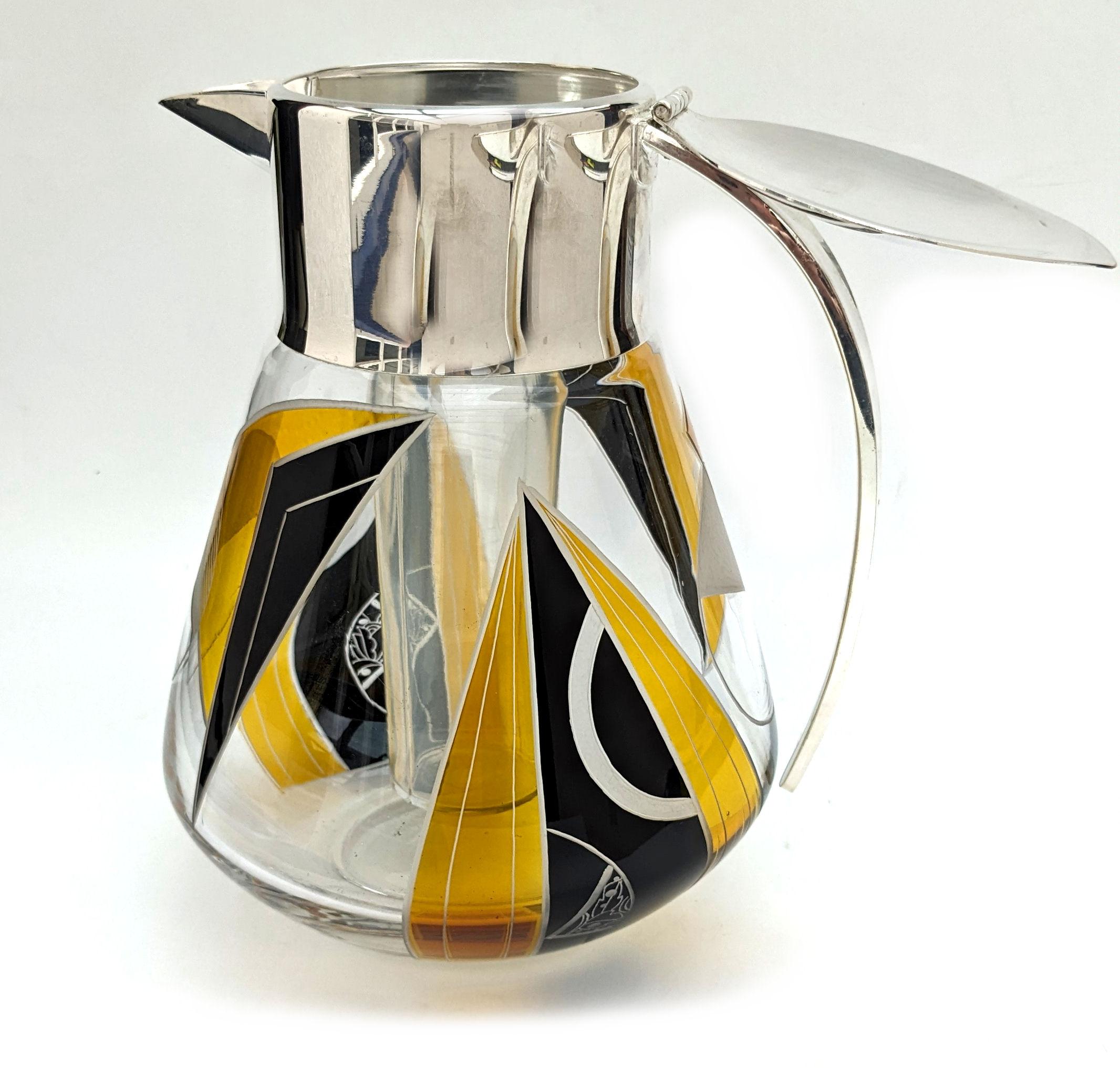 Art Deco Cut Glass Silver Plated Drinks Pitcher, Karl Palda, c1930 For Sale 3