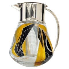 Art Deco Cut Glass Silver Plated Drinks Pitcher, Karl Palda, c1930
