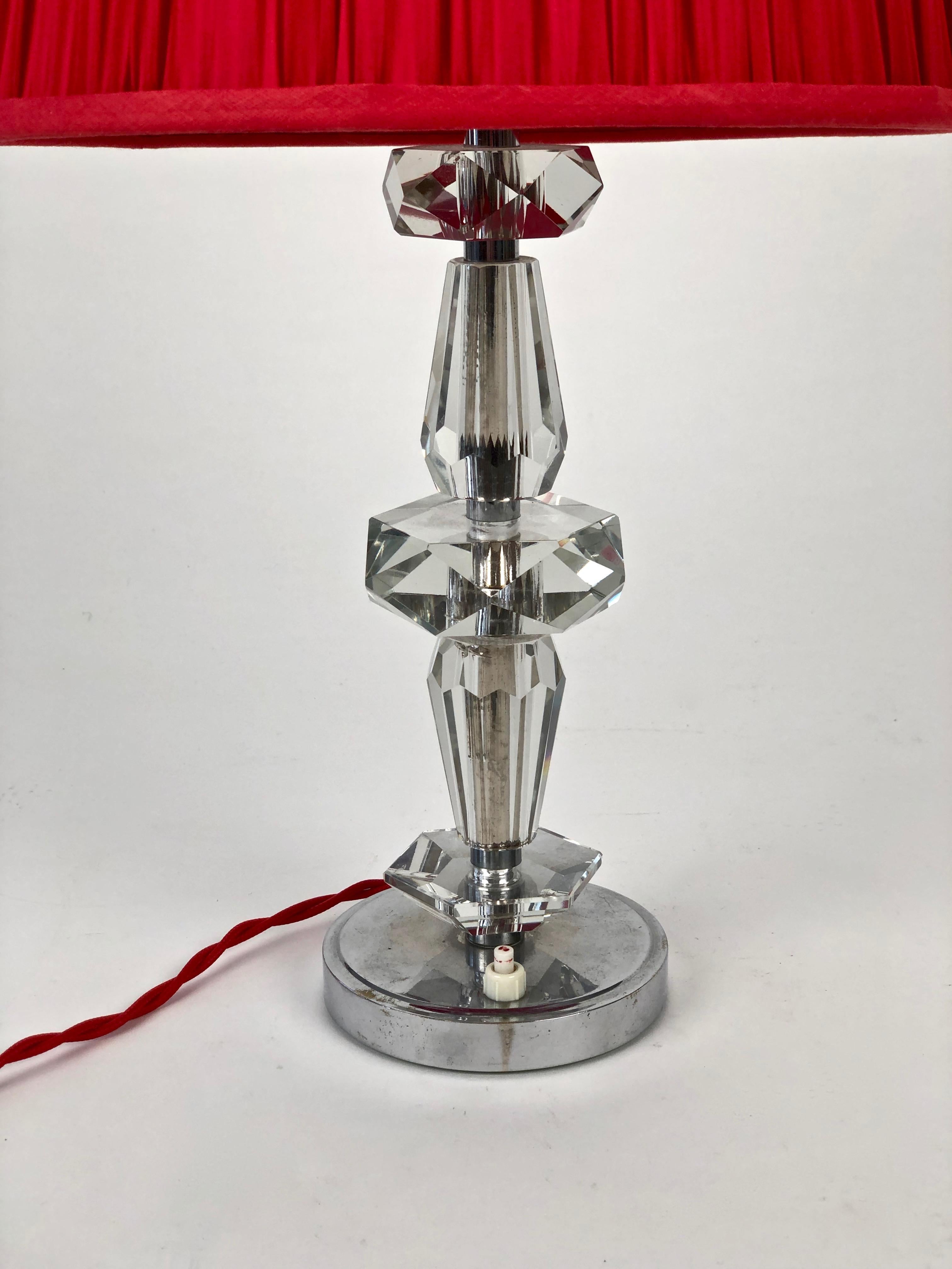 French Art Deco, Cut Glass Table Lamp from France For Sale