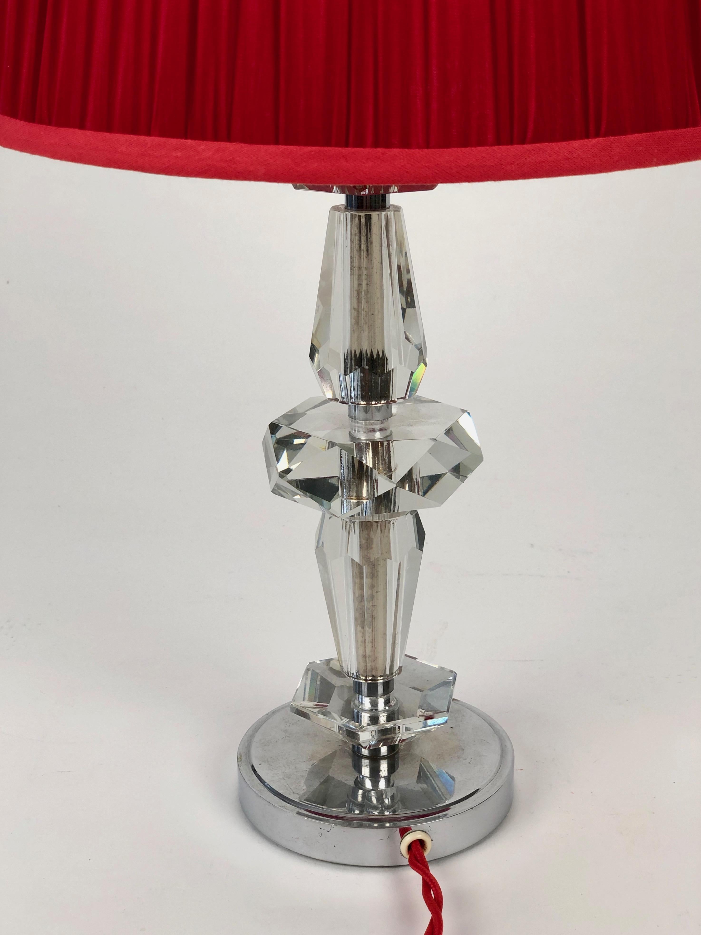 Polished Art Deco, Cut Glass Table Lamp from France For Sale