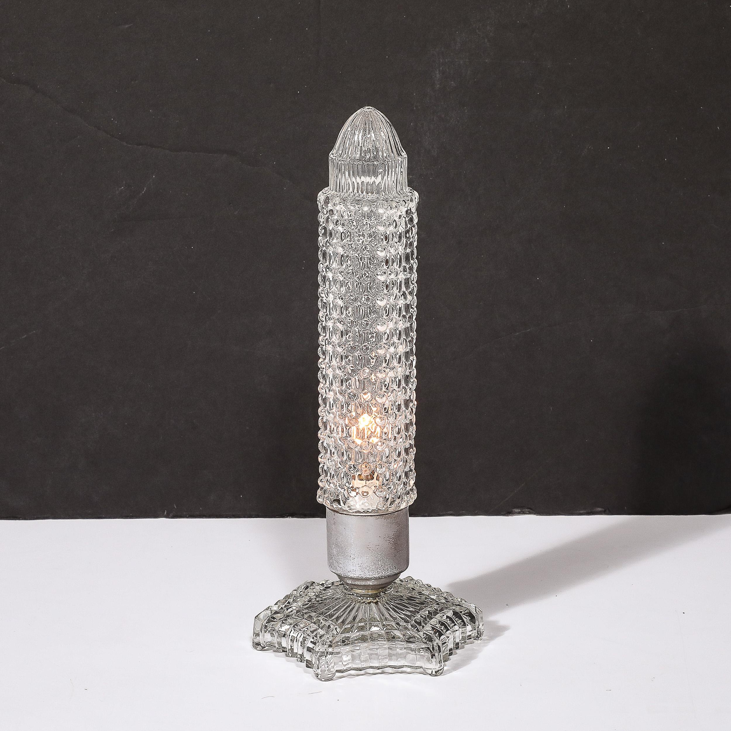 Art Deco Cut Glass  Uplight w/ Fluted and Geometric Detailing on Hexagonal Base For Sale 14