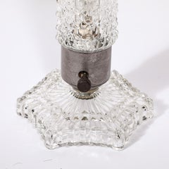 Art Deco Cut Glass  Uplight w/ Fluted and Geometric Detailing on Hexagonal Base