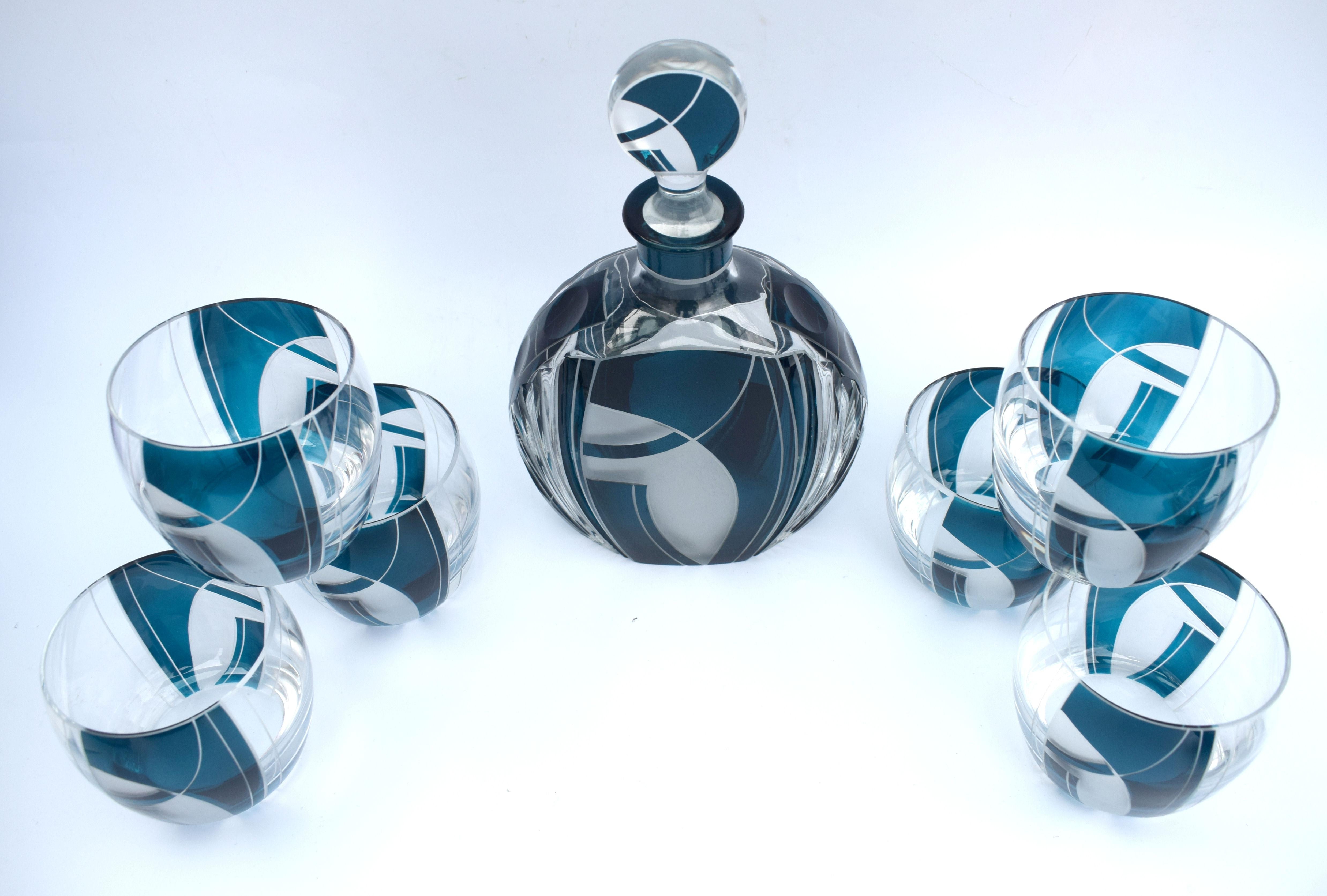 Art Deco Cut Glass Whisky Decanter Set, circa 1930 8