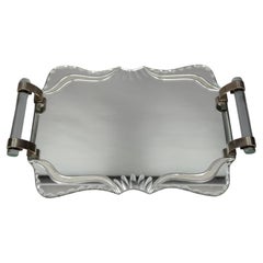 Vintage Art Deco Cut Mirror, Glass and Chrome Serving Tray, France, 1930s