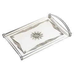 Art Deco Cut Mirrored  Bar Tray With Reverse Etched and Beveled Detailing