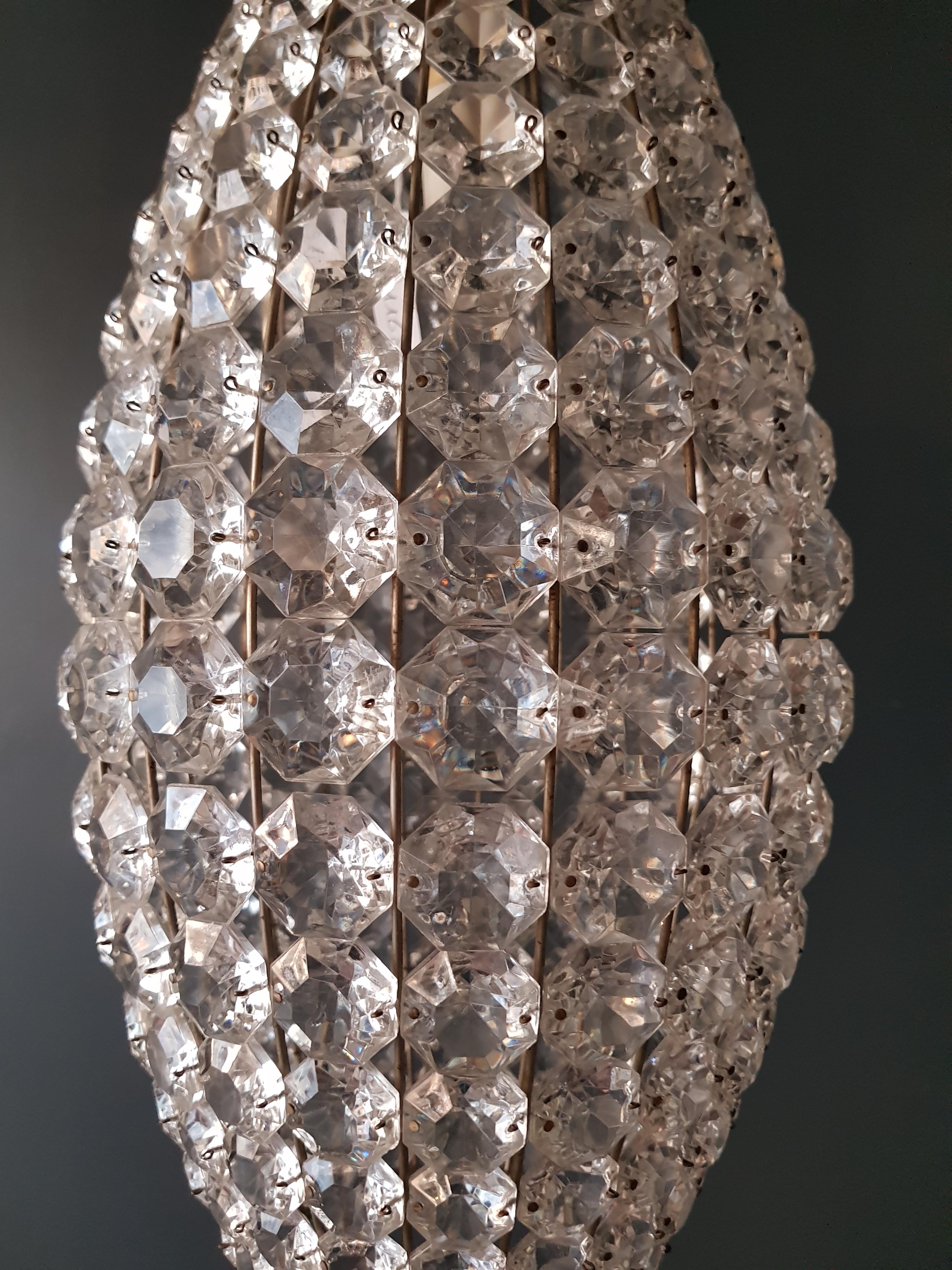 Hand-Knotted Art Deco Cylinder Crystal Chandelier Old Ceiling Special Lustre Rare