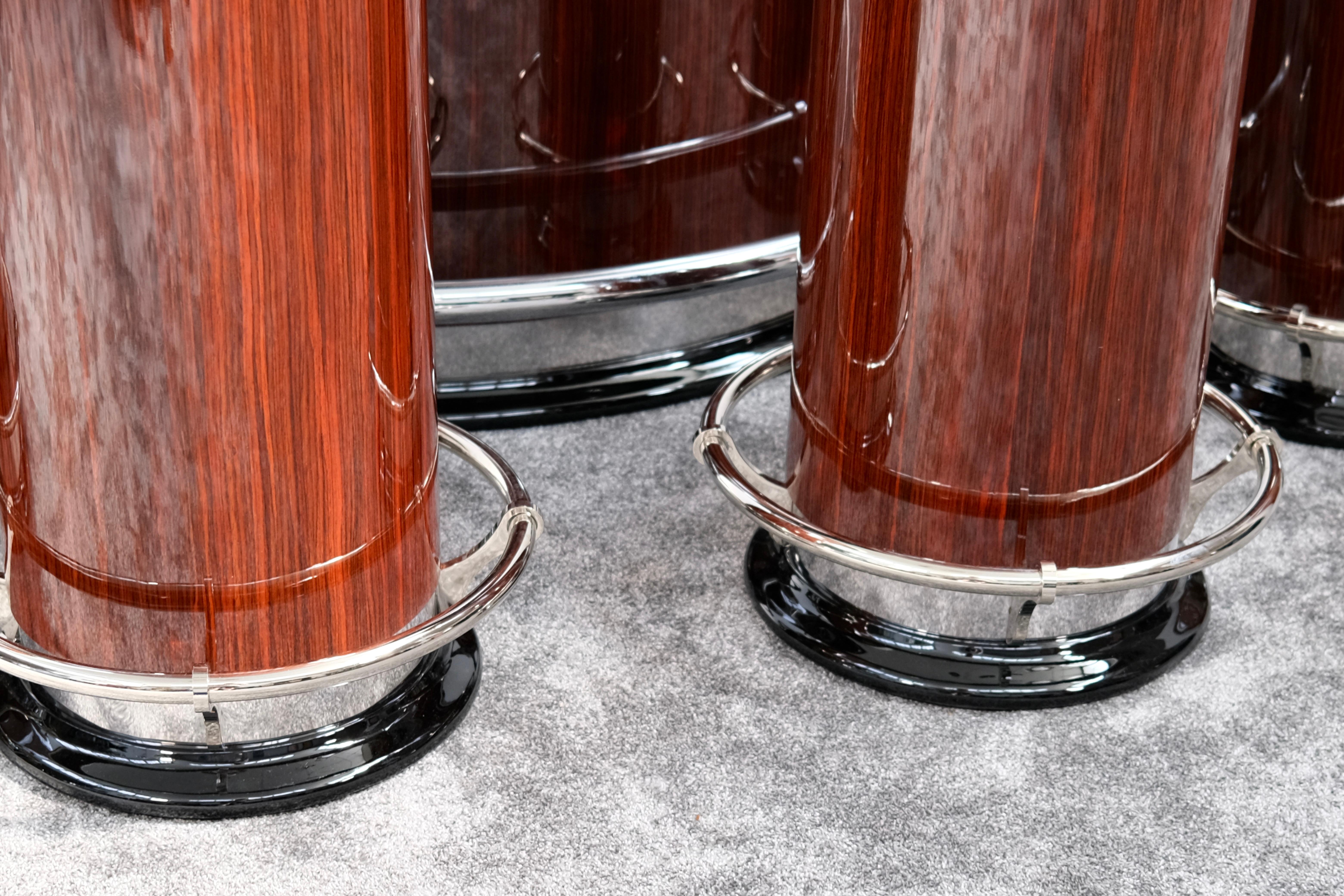 Art Deco Cylindrical Bar Stool in Reel Wood Veneer and Leather, France, 1940s For Sale 4