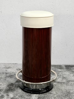 Art Deco Cylindrical Bar Stool in Reel Wood Veneer and Leather, France, 1940s