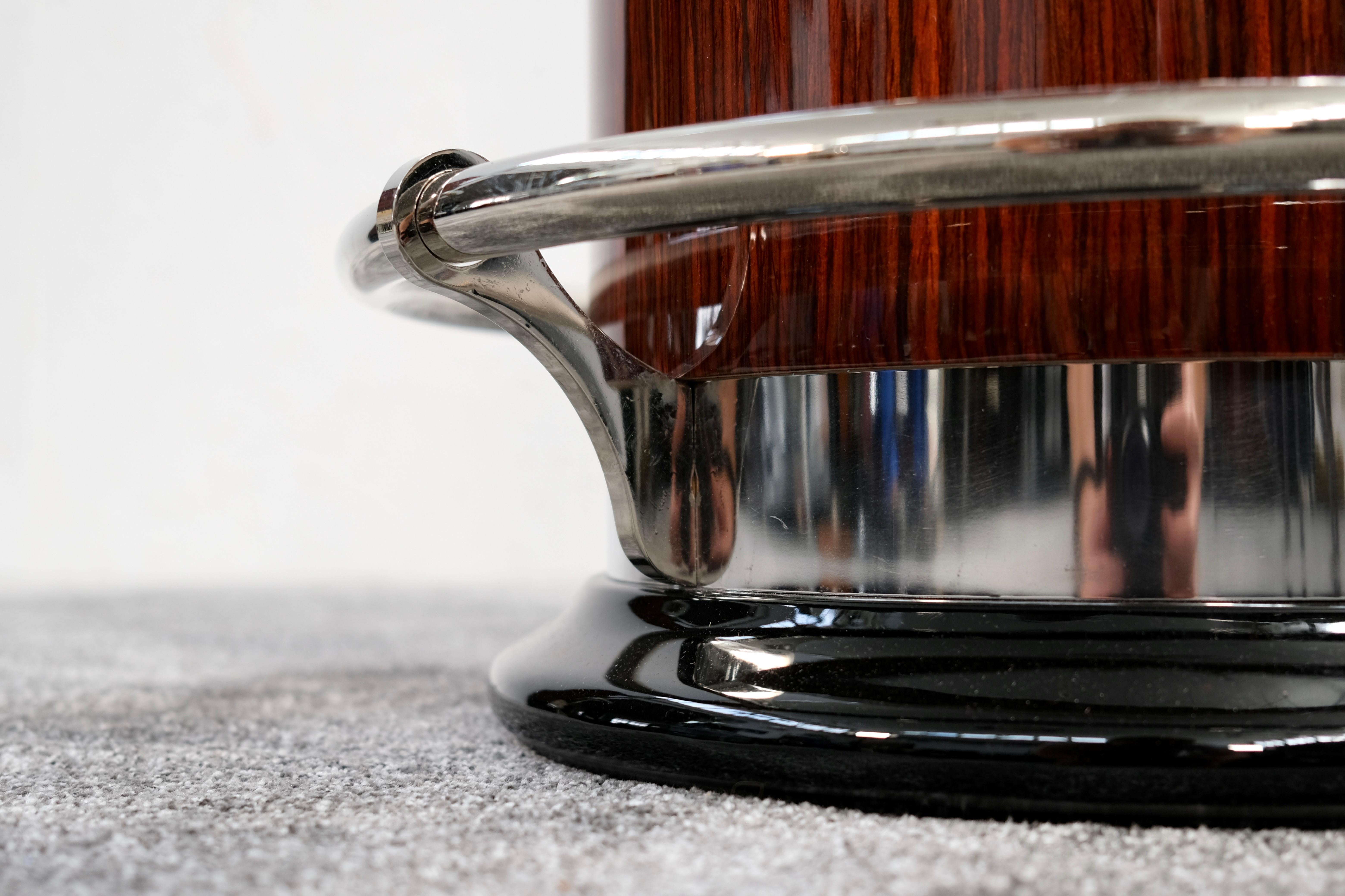 Art Deco Cylindrical Bar Stool in Reel Wood Veneer and Leather, France, 1940s In Good Condition For Sale In Ulm, DE