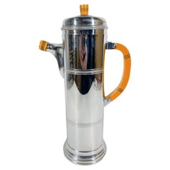 Art Deco Cylindrical Chrome Cocktail Shaker with Butterscotch Bakelite Handle
