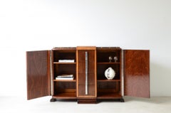 Art Decò cypress burl cabinet with chromed metal handles