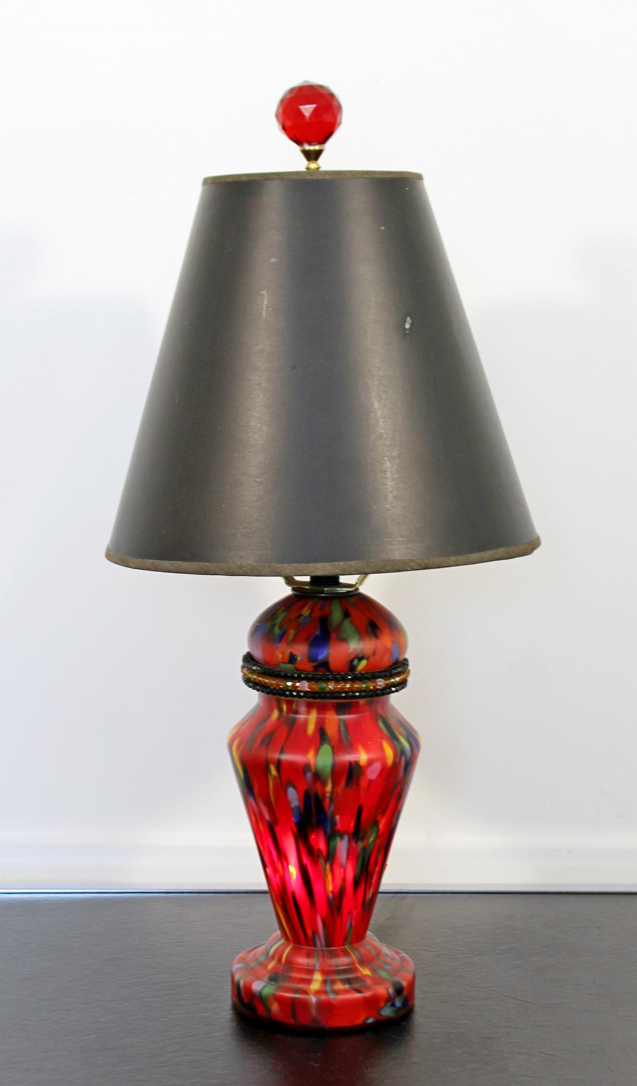 Art Deco Czech Art Glass Beads 3 Way Light Table Lamp Original Finial In Good Condition In Keego Harbor, MI