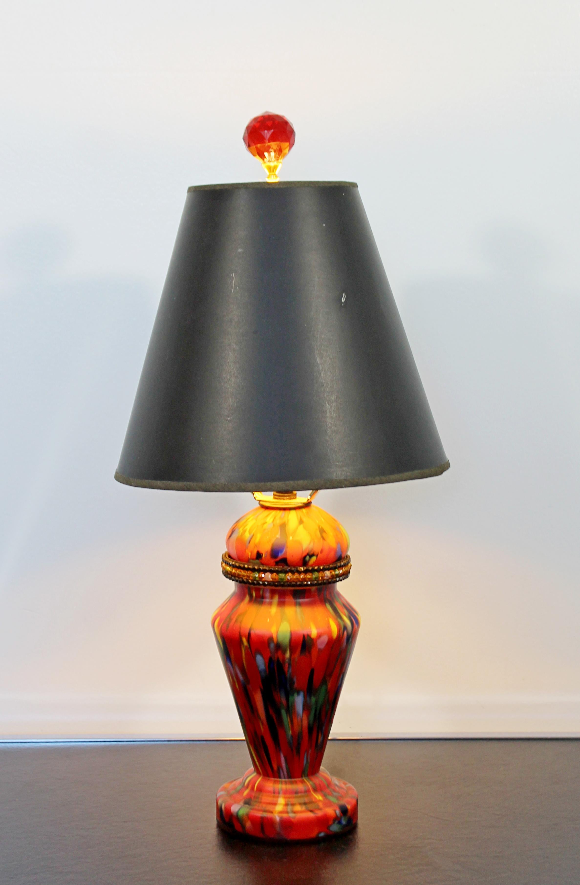 Mid-20th Century Art Deco Czech Art Glass Beads 3 Way Light Table Lamp Original Finial