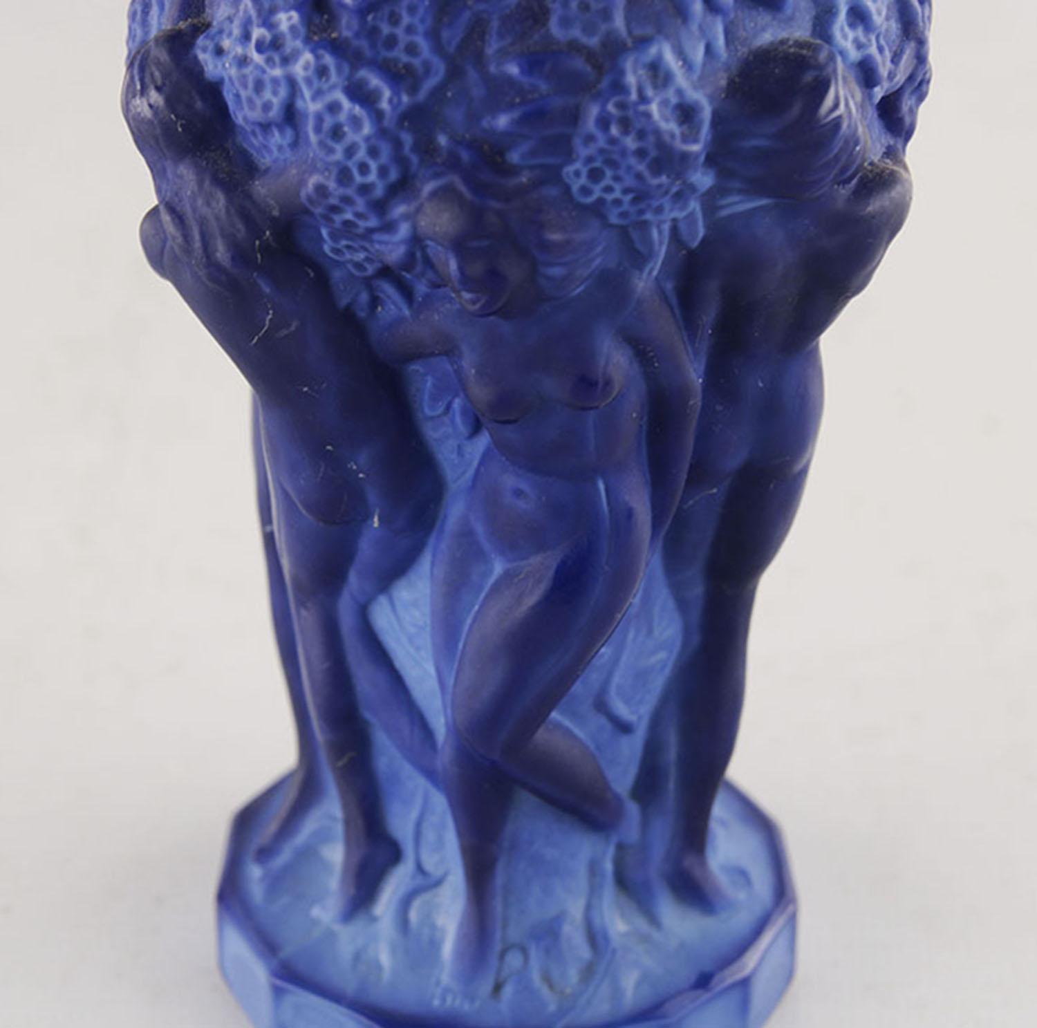 Molded Art Déco Czech Blue Art Glass Vase from the 'Ingrid' Collection by C. Schlevogt For Sale