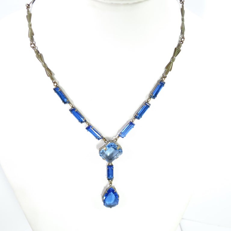 Art Deco Czech Blue Crystal Drop Necklace, 1920s For Sale at 1stDibs