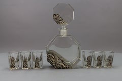 Art Deco Czech Bohemian Clear and Grey Glass Decanter Set by Schlevogt & Hoffman