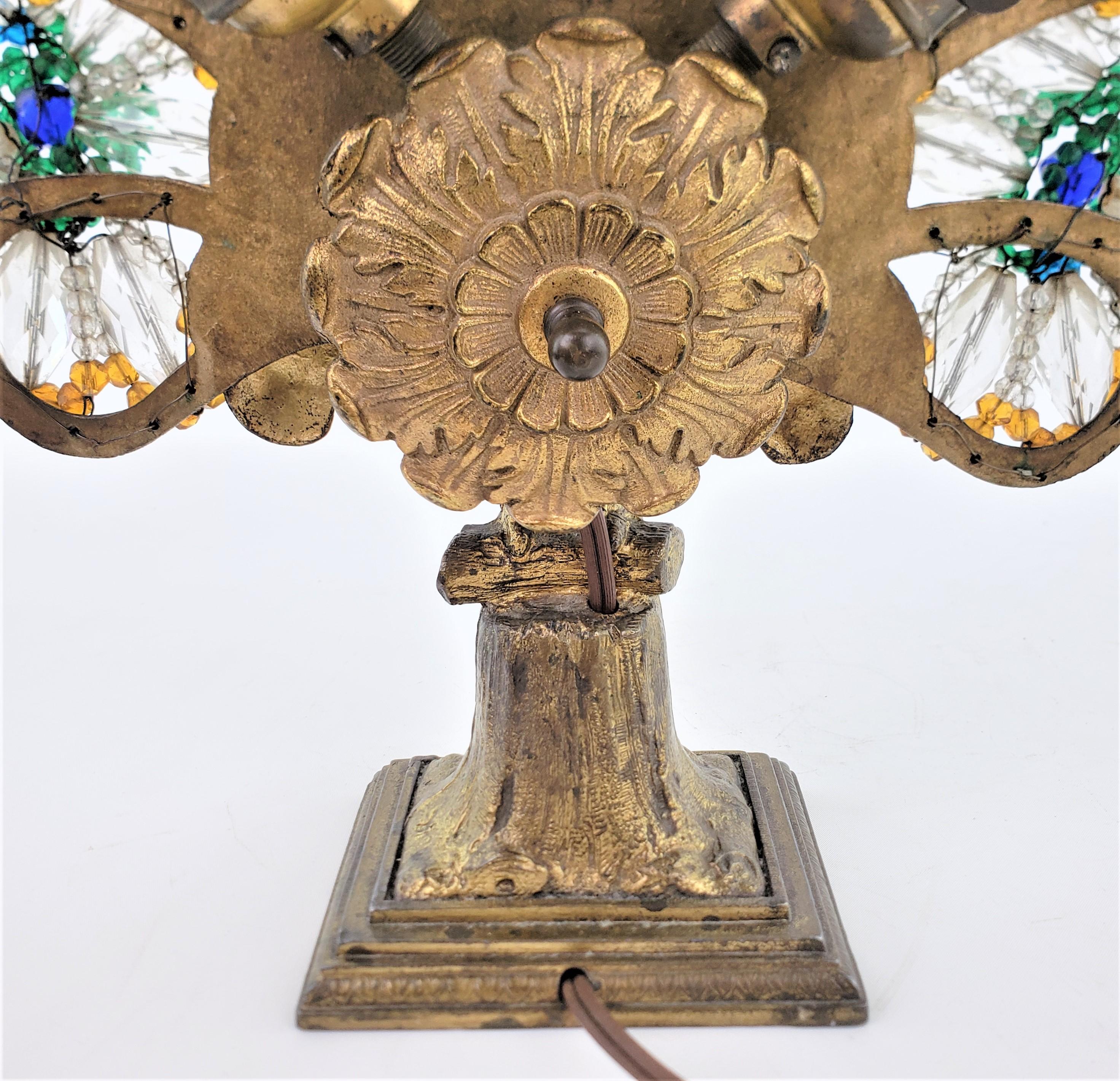 Art Deco Czech Cast Metal and Beaded Glass Figural Peacock Table or Accent Lamp 6