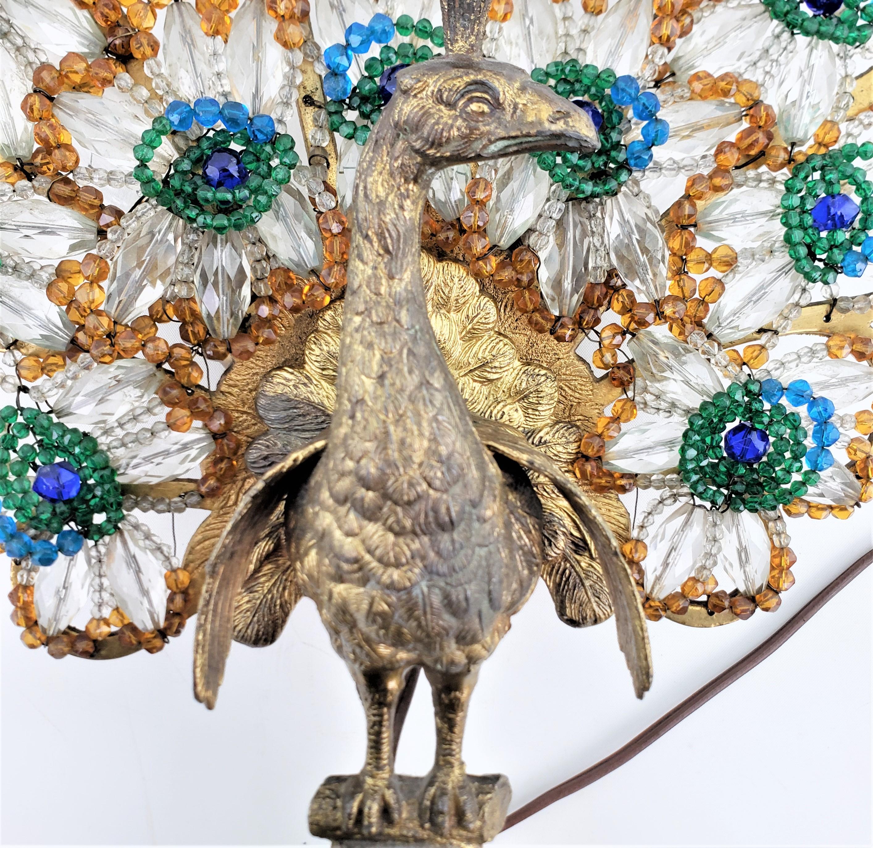 Art Deco Czech Cast Metal and Beaded Glass Figural Peacock Table or Accent Lamp 14