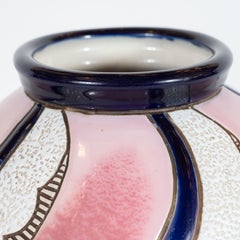 Art Deco Czech Ceramic Vase in Spiralling Hues of Rose Quartz and Sapphire