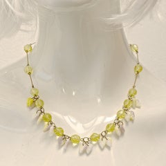 Art Deco Czech Citrine Glass Necklace with White, Citrine and Lilac Glass Leaves