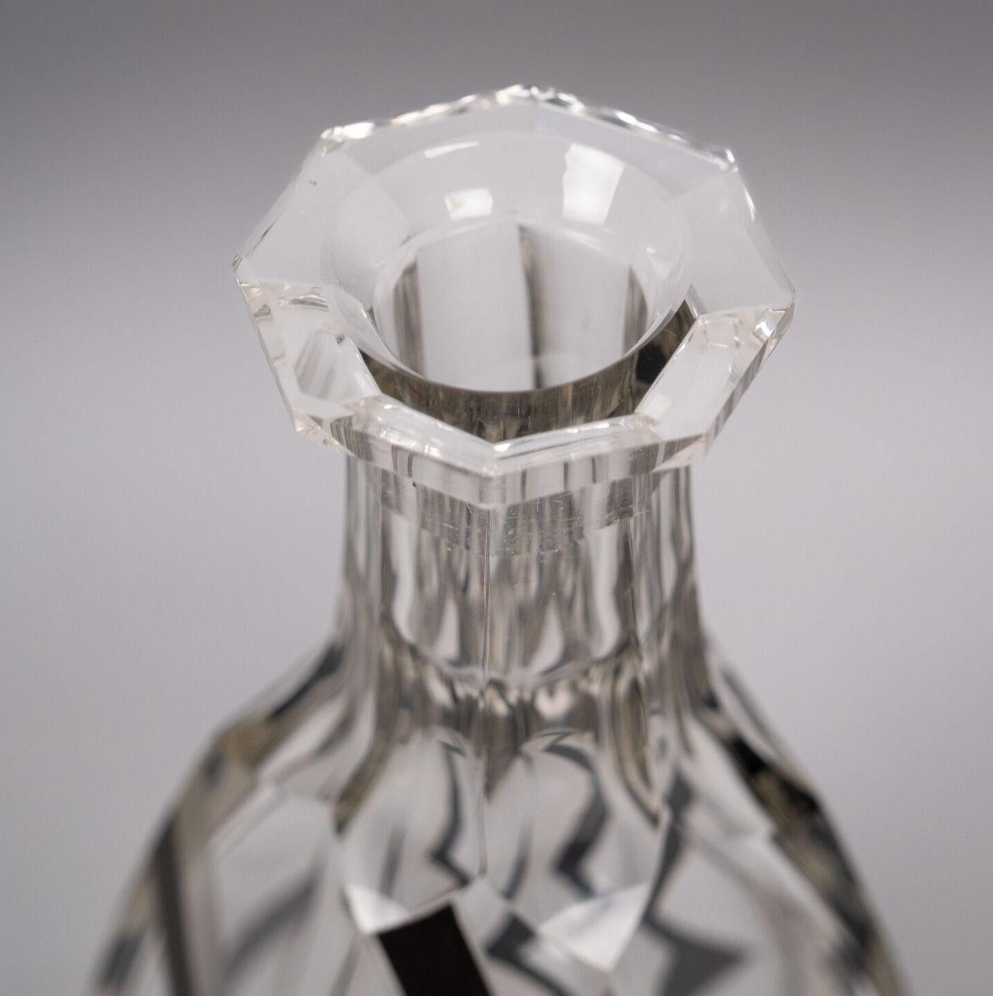 Beveled Art Deco Czech Crystal Glass & Enamel Decanter, c.1930s For Sale