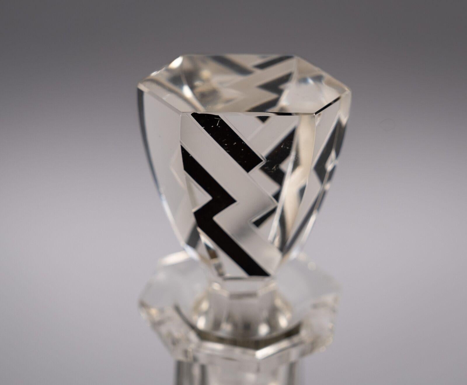 20th Century Art Deco Czech Crystal Glass & Enamel Decanter, c.1930s For Sale