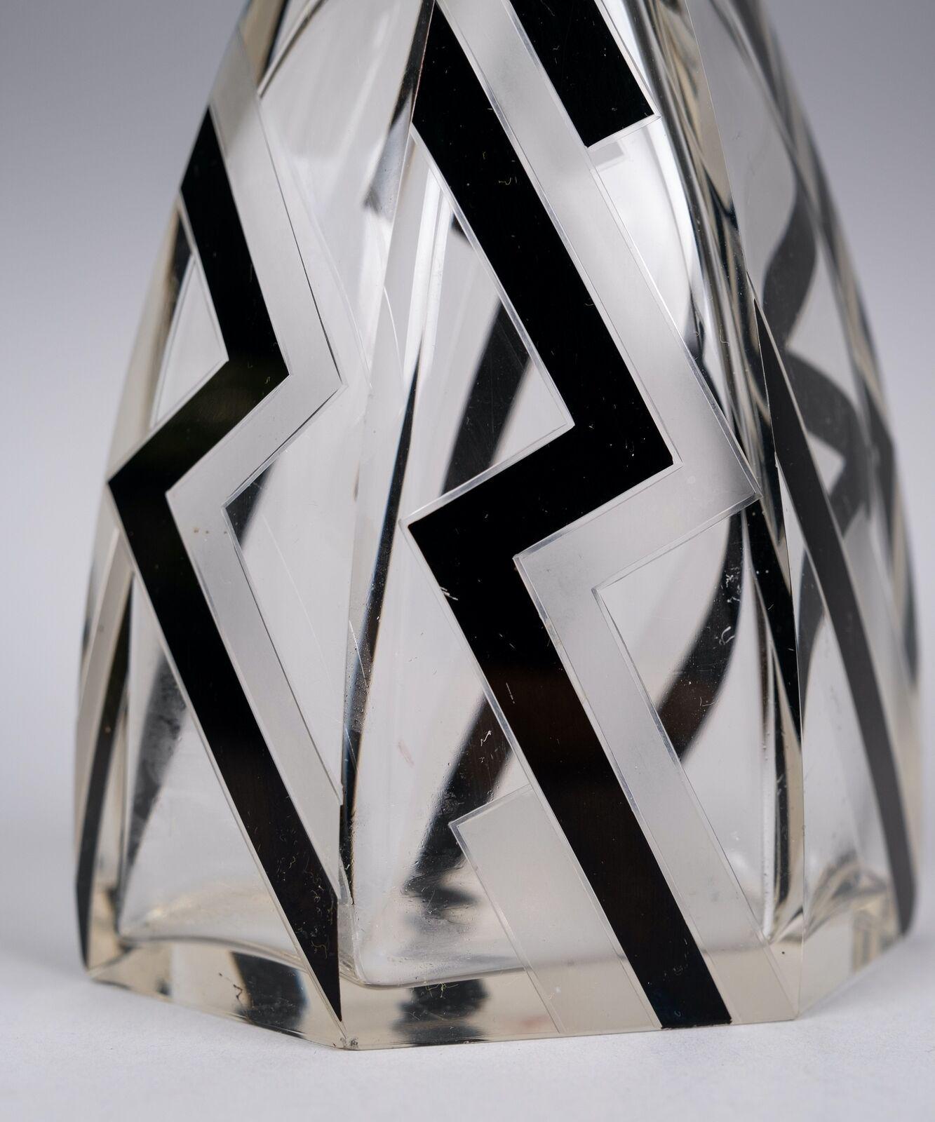Cut Glass Art Deco Czech Crystal Glass & Enamel Decanter, c.1930s For Sale