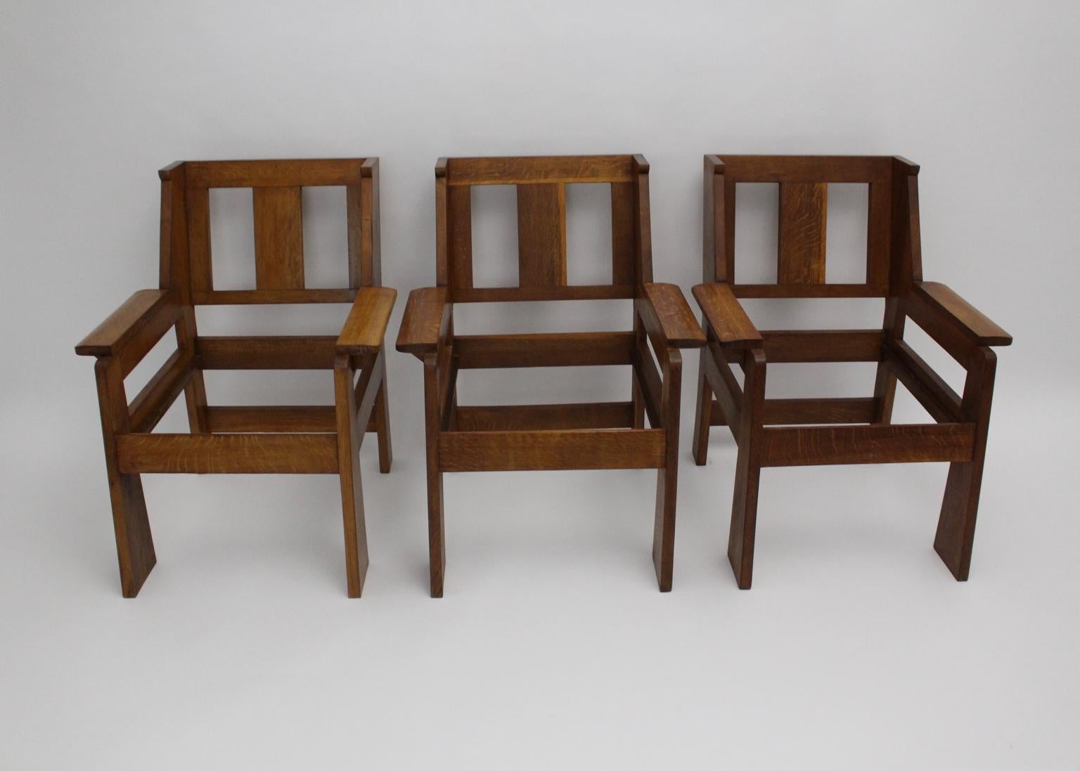 Art Deco Czech Cubism Oak Wood Blue Fabric Vintage Armchairs Lounge Chairs 1920s For Sale 10