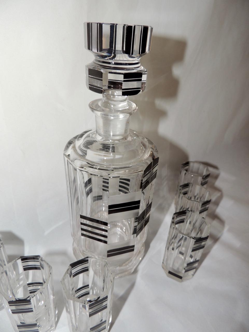 Mid-20th Century Art Deco Czech Decanter and Glasses