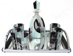 Art Deco Czech Decanter Glass Set, c1930