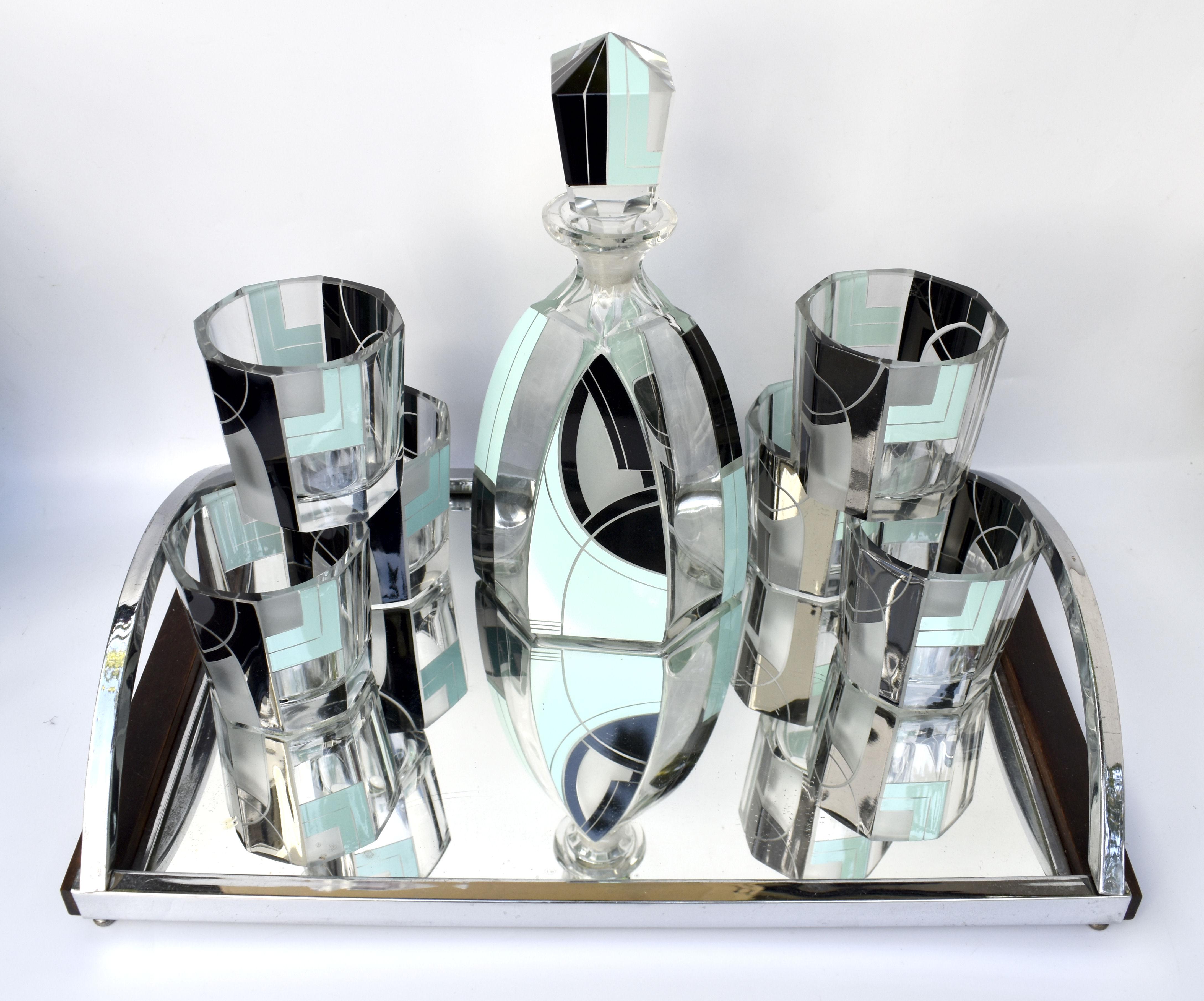 Art Deco Czech Decanter Glass Set, c1930 In Good Condition In Devon, England