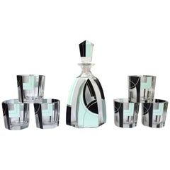 Art Deco Czech Decanter Glass Set, c1930