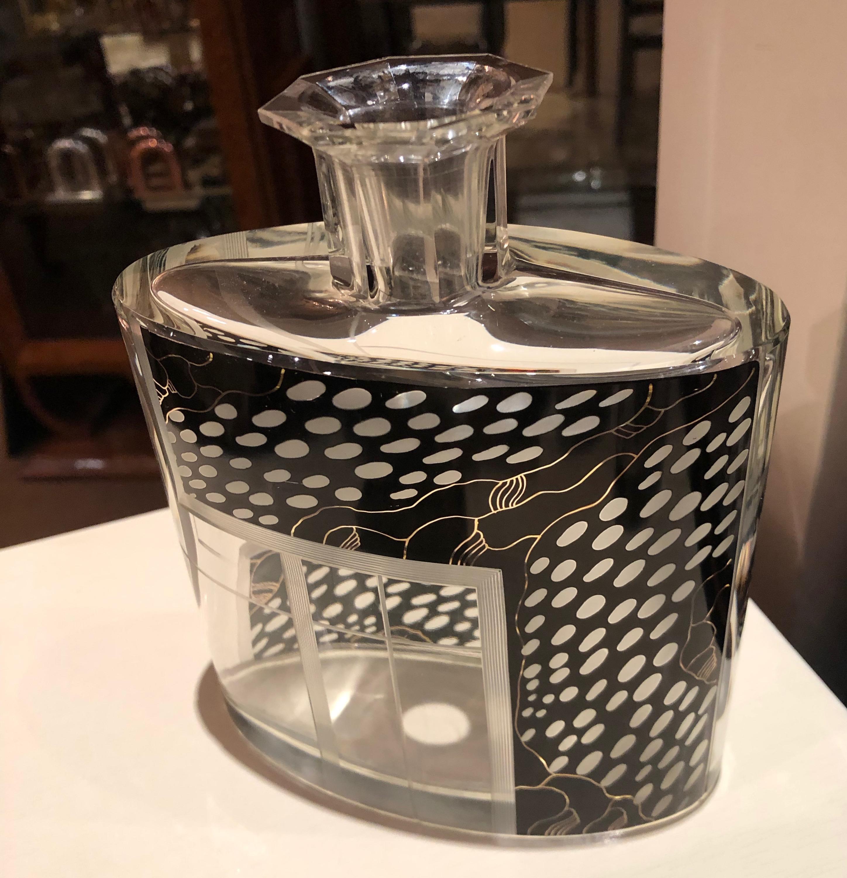 Art Deco Czech Decanter Glasses with Leopard Black Designs 6