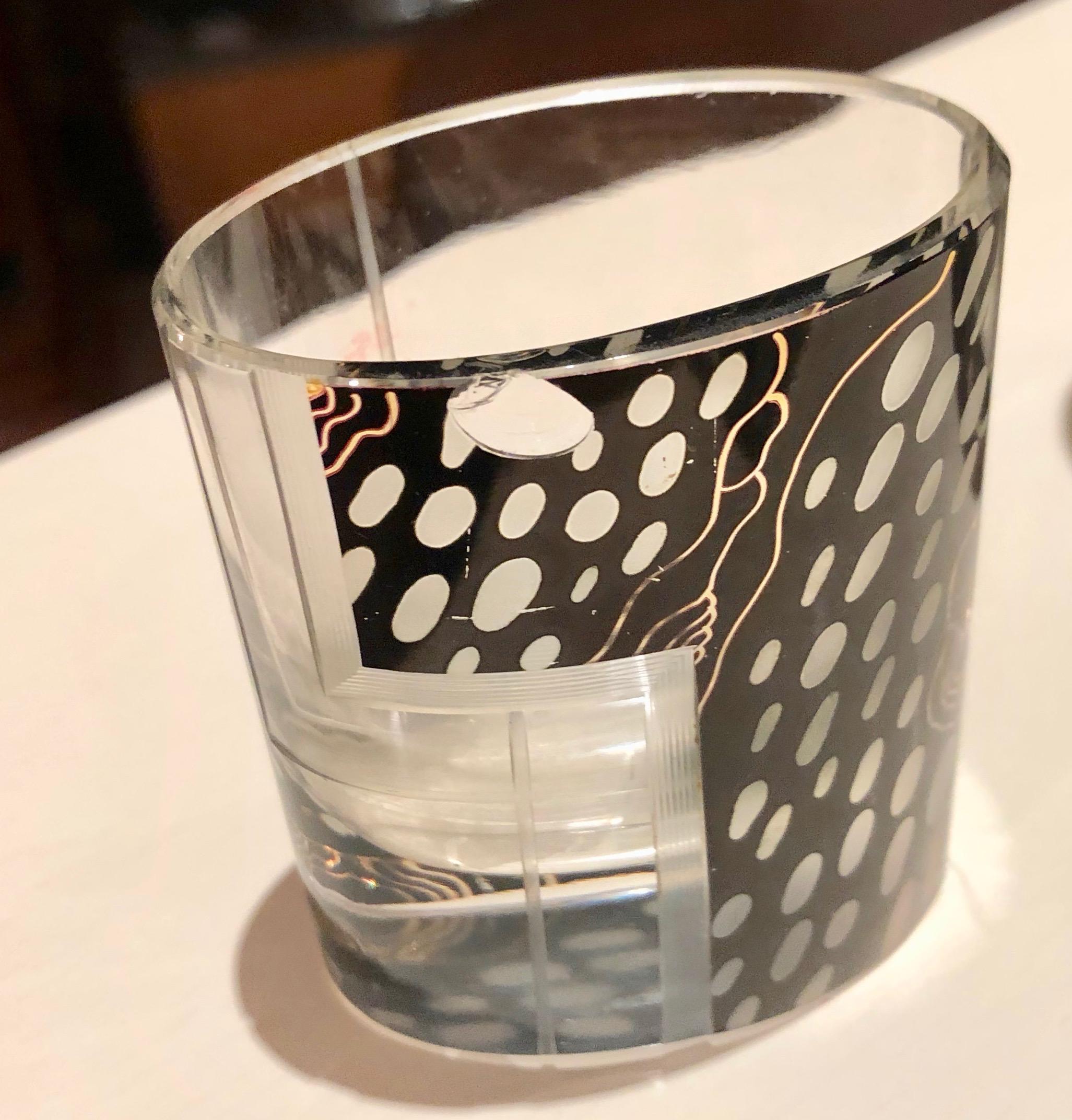 Art Deco Czech Decanter Glasses with Leopard Black Designs 8