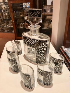 Art Deco Czech Decanter Glasses with Leopard Black Designs