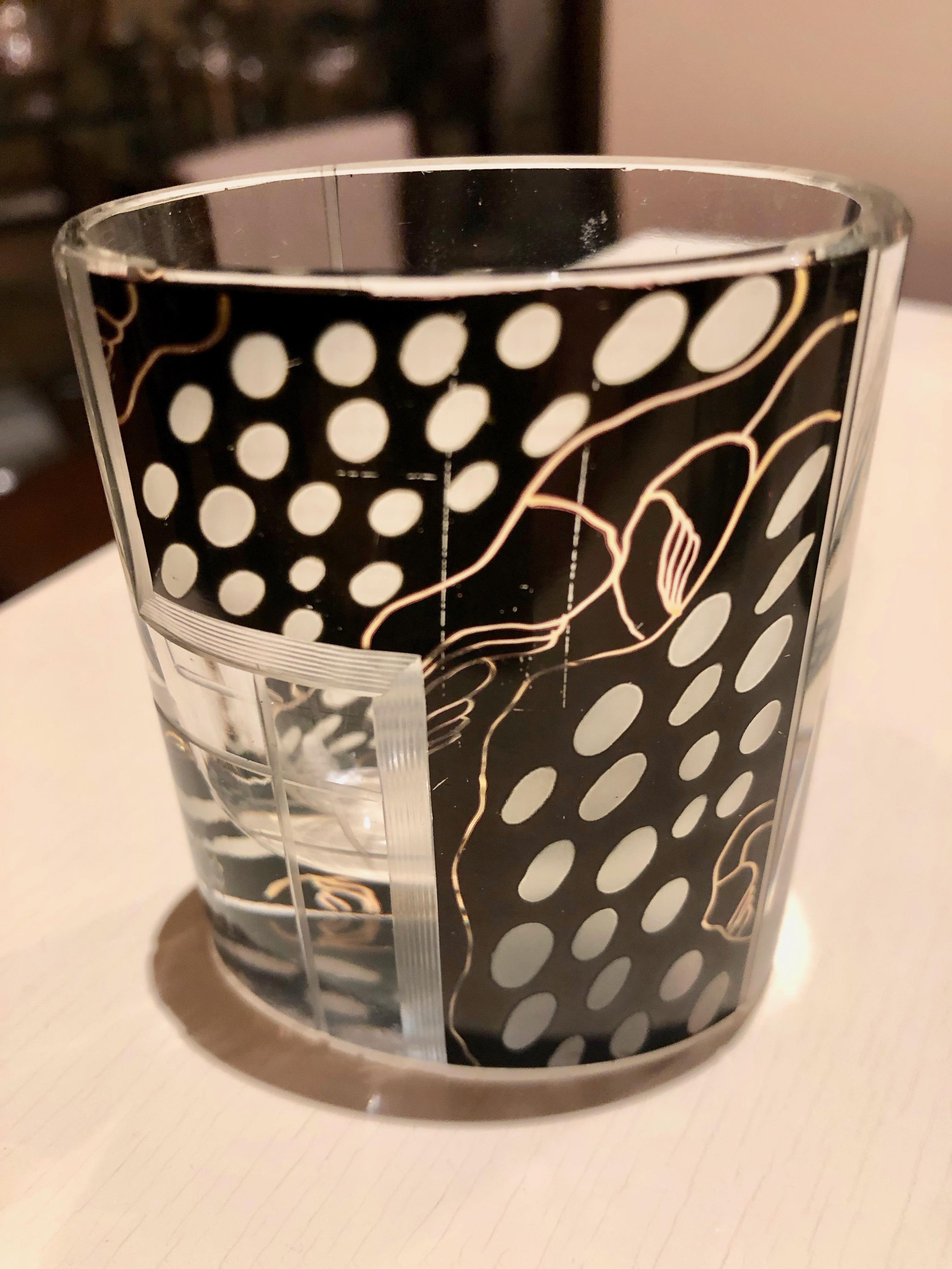 Art Deco Czech Decanter Glasses with Leopard Black Designs 1