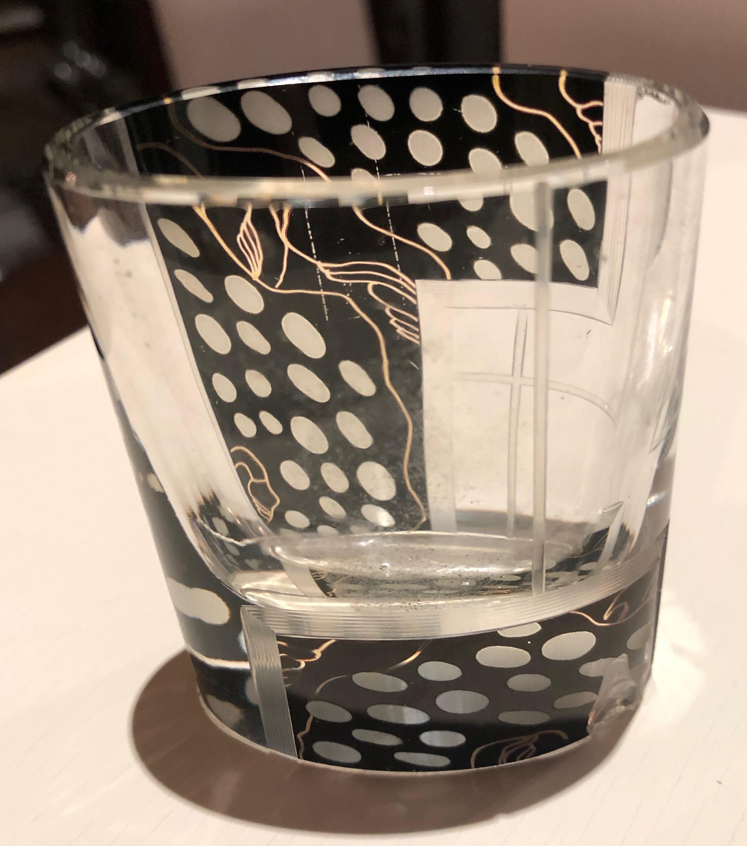 Art Deco Czech Decanter Glasses with Leopard Black Designs 2