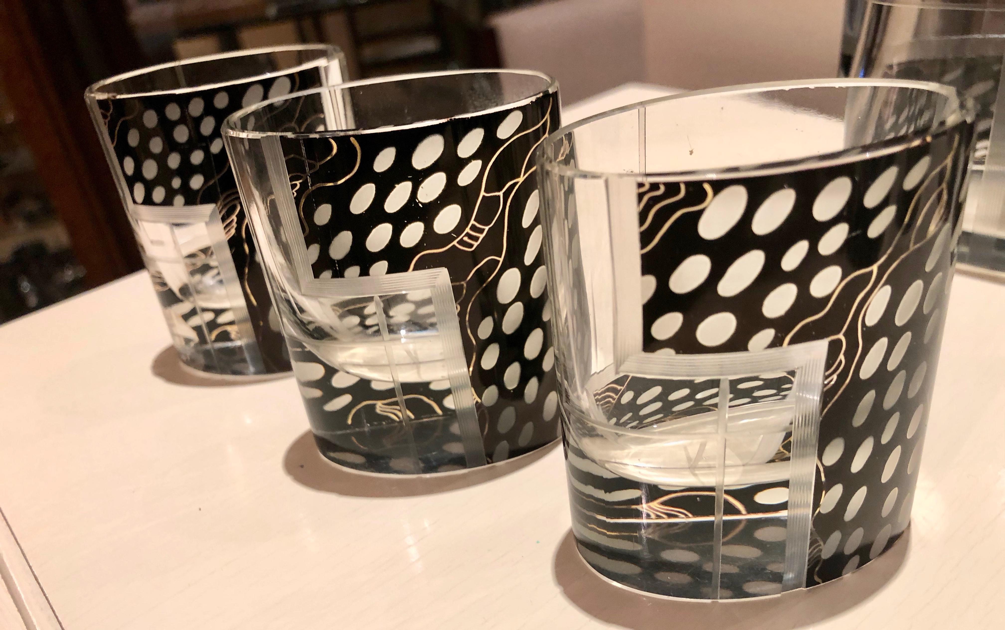 Art Deco Czech Decanter Glasses with Leopard Black Designs 3