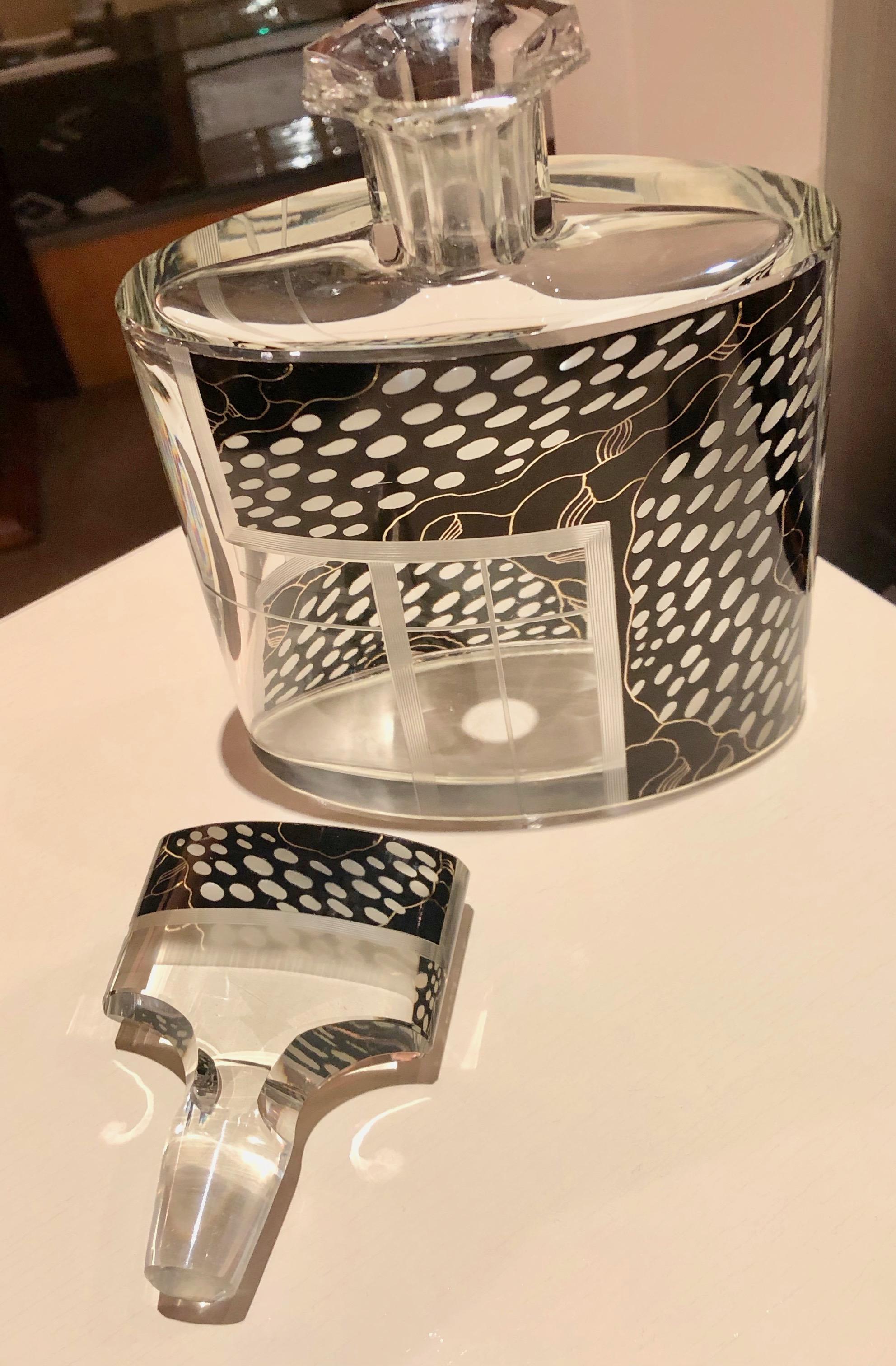 Art Deco Czech Decanter Glasses with Leopard Black Designs 4