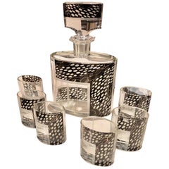 Art Deco Czech Decanter Glasses with Leopard Black Designs