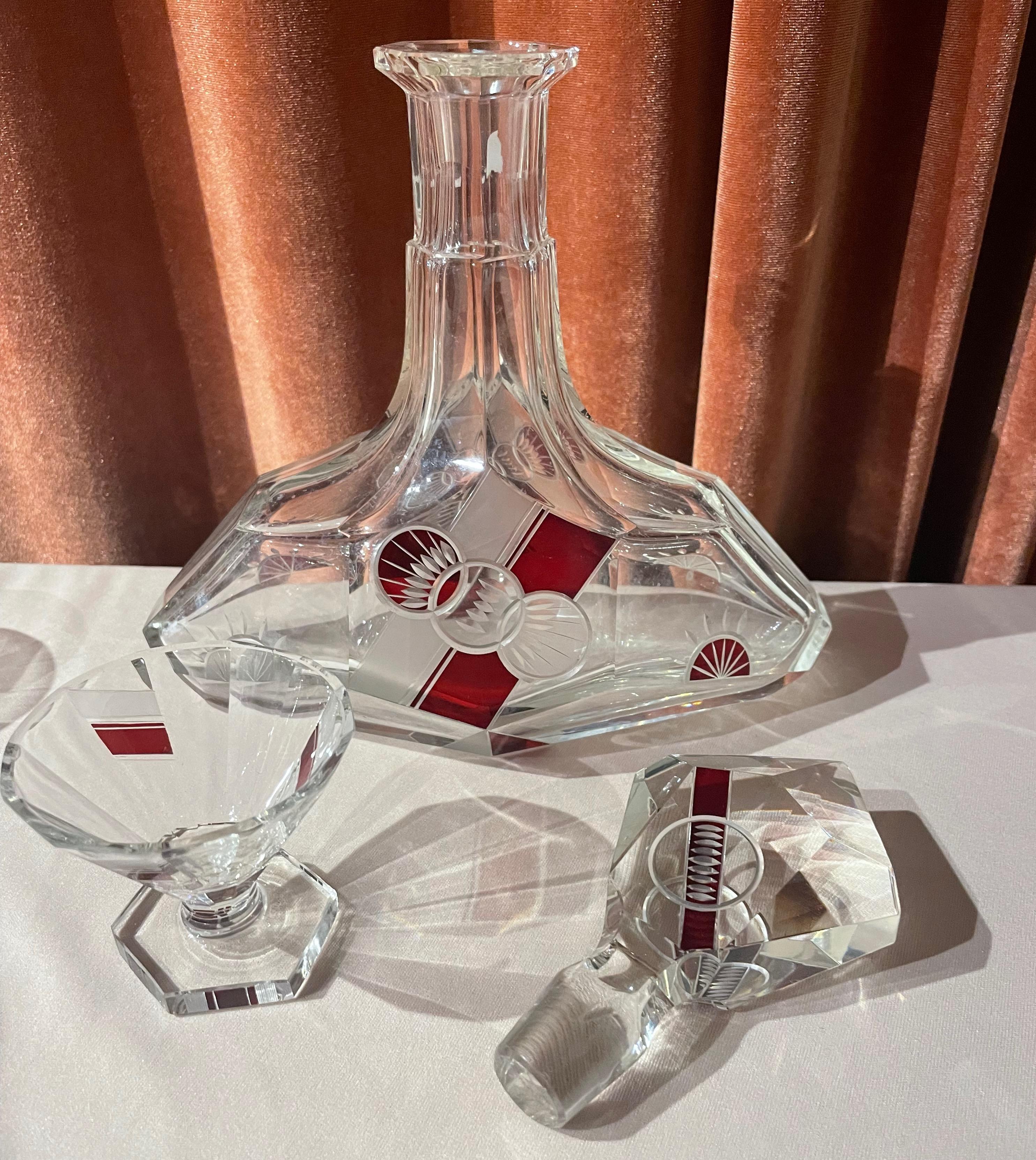 Art Deco Czech Decanter Set and Glasses For Sale 2