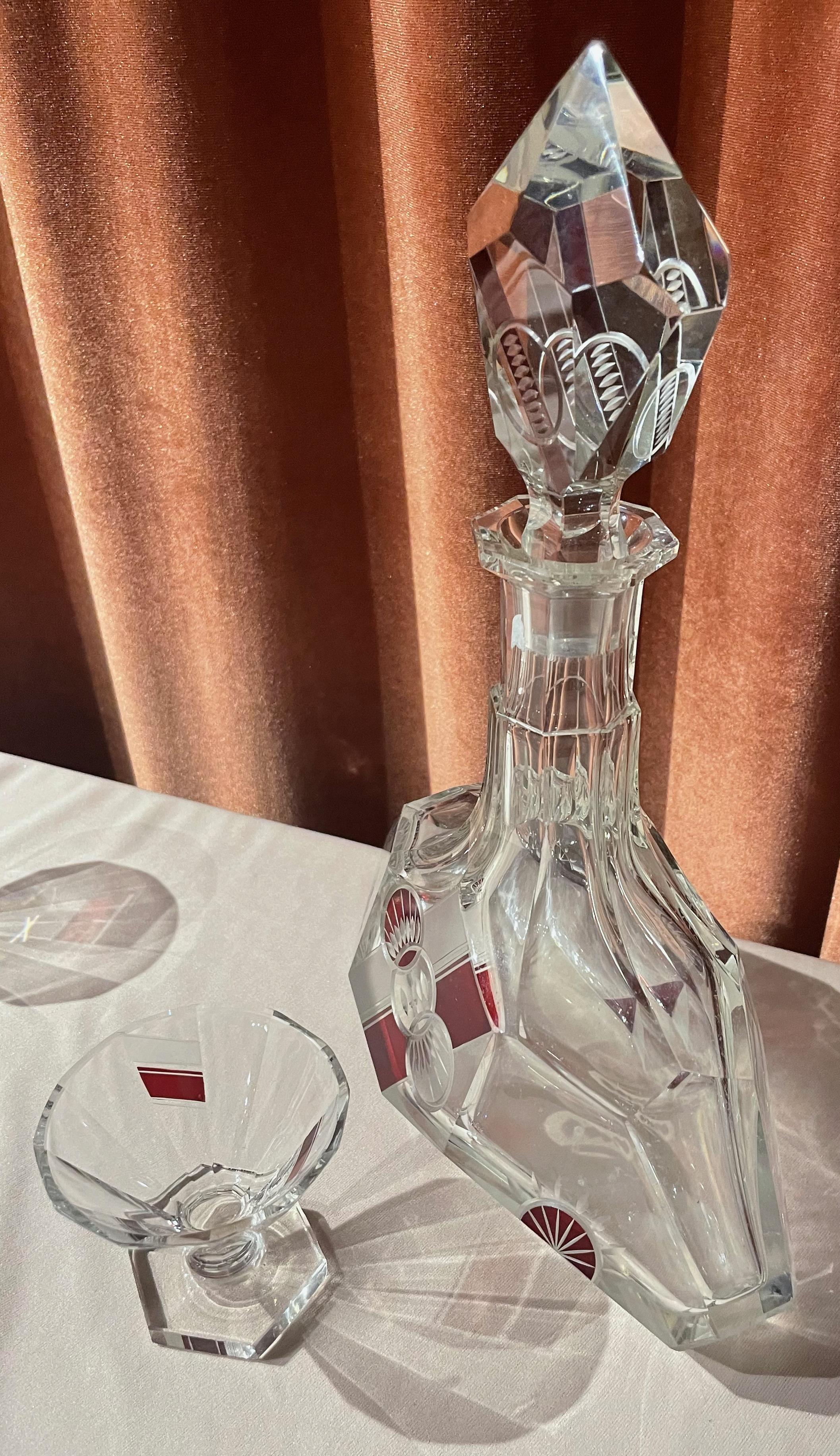Art Deco Czech Decanter Set and Glasses For Sale 3