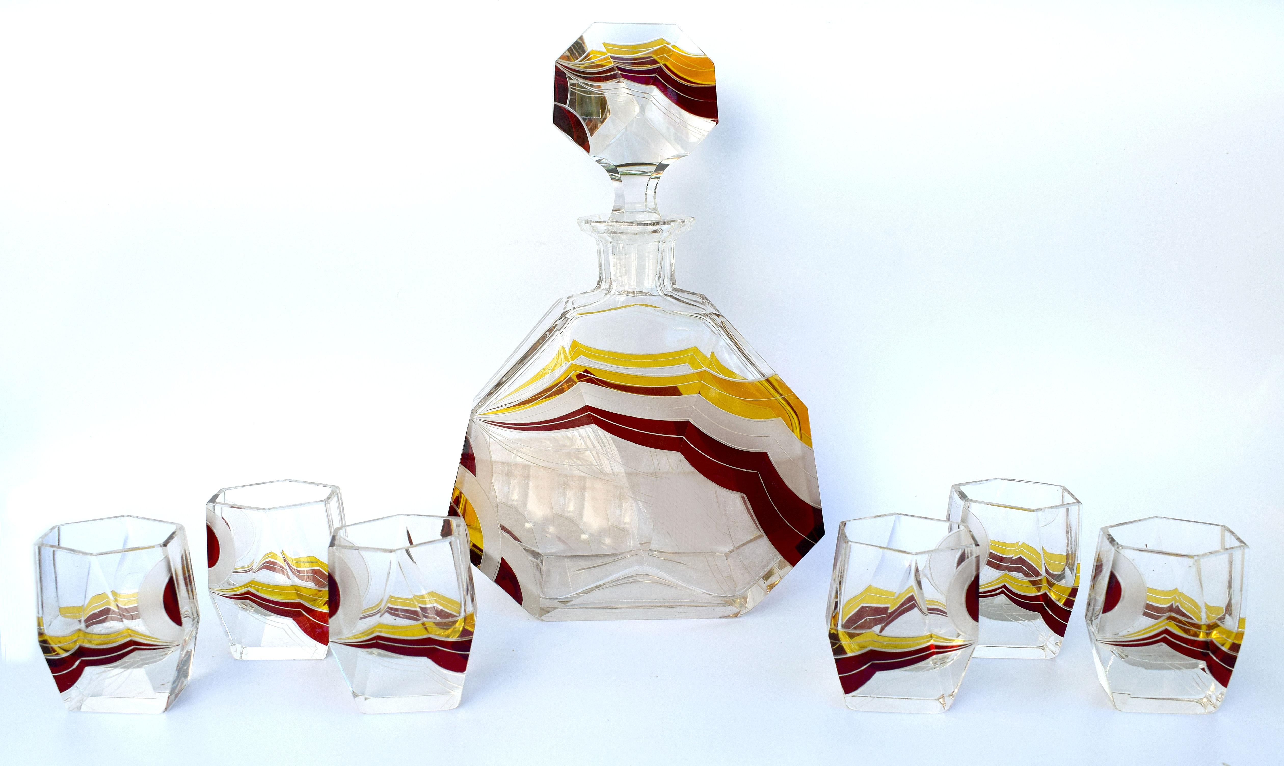 Art Deco Czech Decanter Set by Karl Palda, circa 1930 7