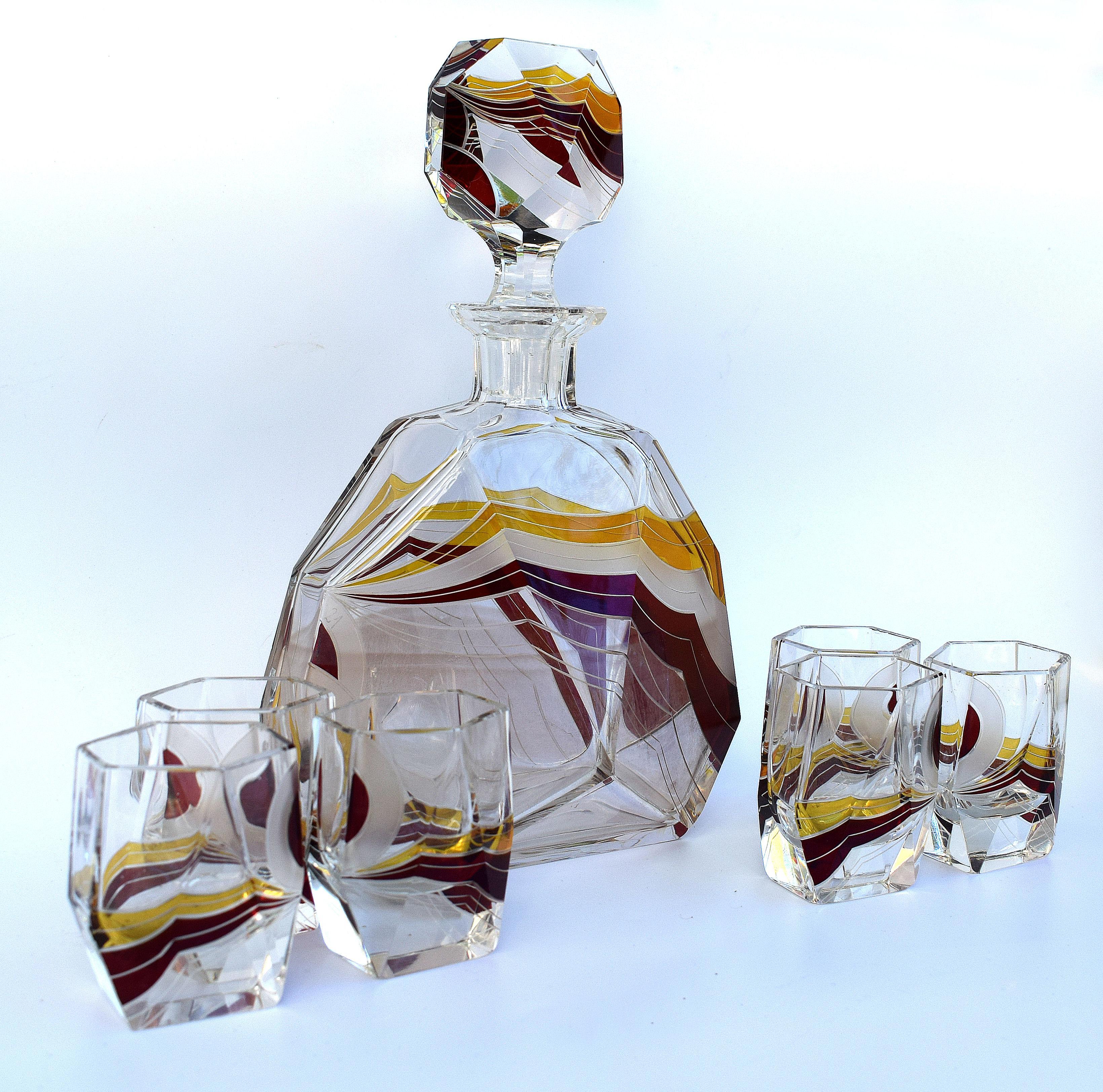 Art Deco Czech Decanter Set by Karl Palda, circa 1930 8