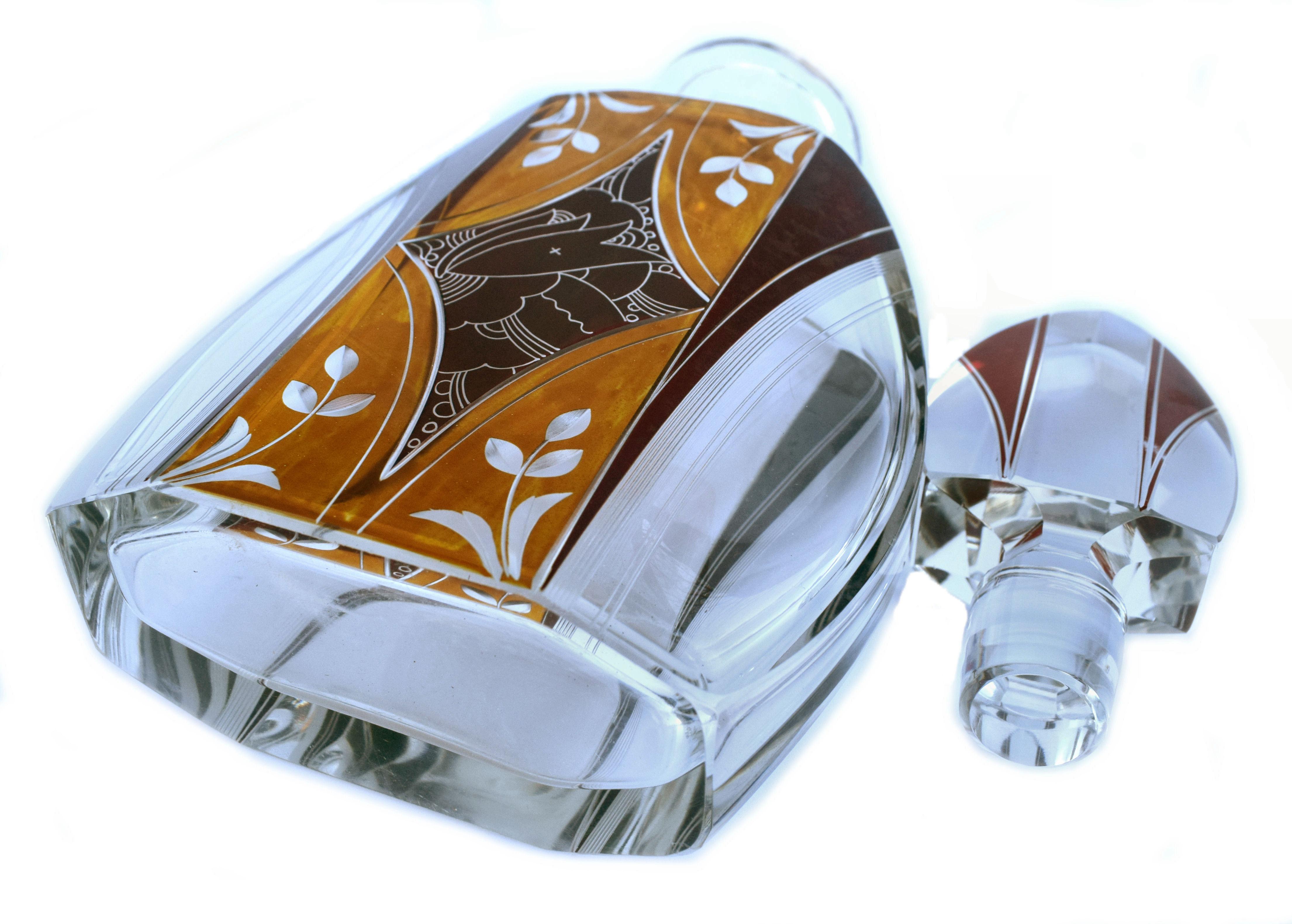 Cut Glass Art Deco Czech Decanter Set by Karl Palda, c1930