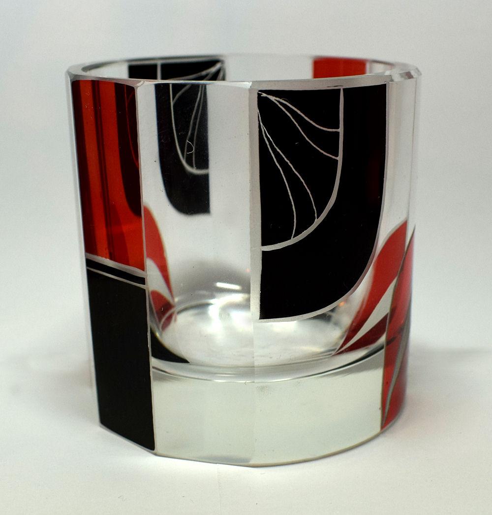 Glass Art Deco Czech Decanter Set by Karl Palda