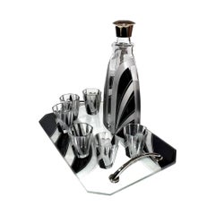 Retro Art Deco Czech Decanter Set with Matching Tray