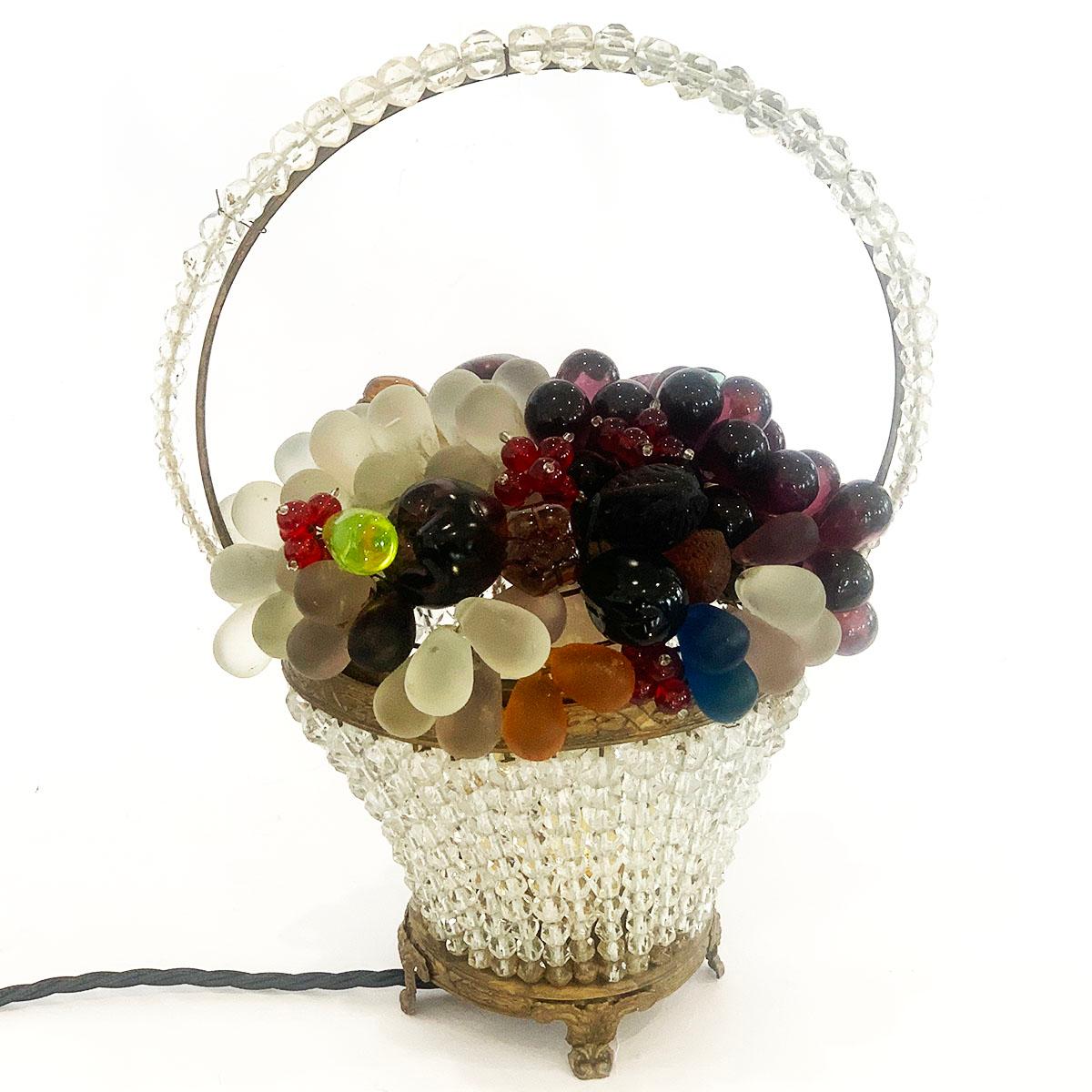 Art Deco Czech Fruit Basket Lamp with Murano Grapes In Good Condition For Sale In Daylesford, Victoria