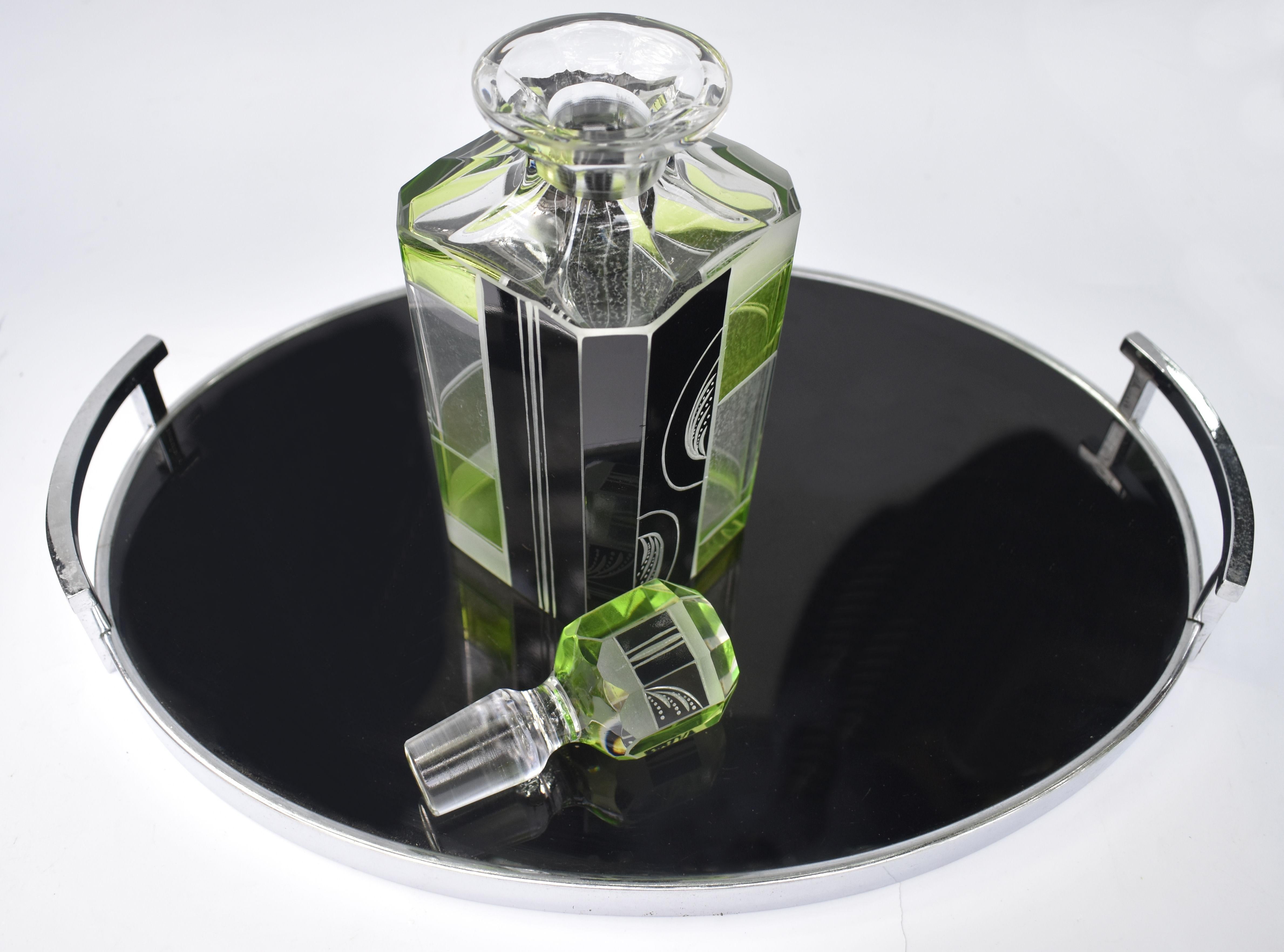 Cut Glass Art Deco Czech Glass Barware Decanter Set, C1930 For Sale
